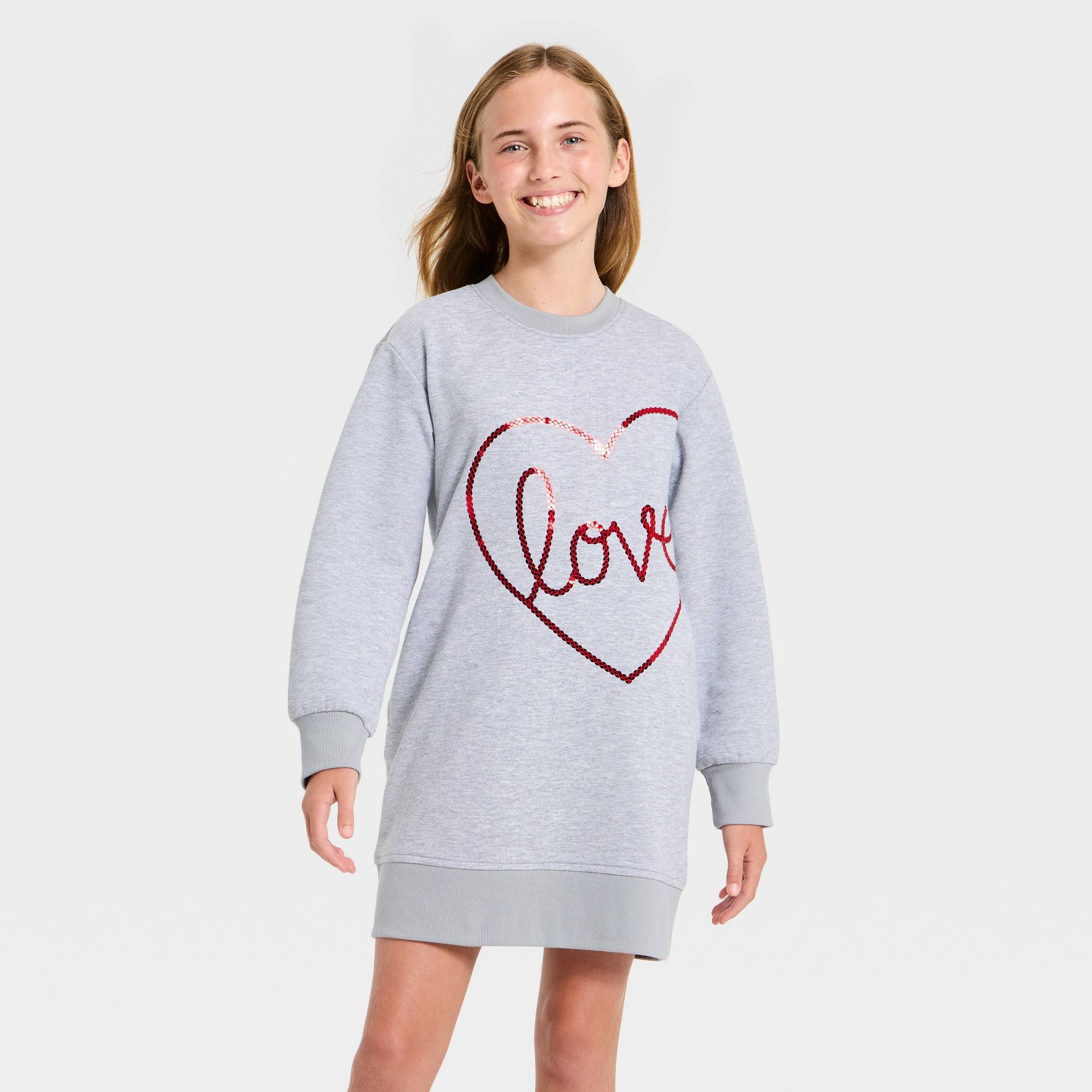Girls' Long Sleeve Valentine's Day 'Love' Dress - Cat & Jack™ Heather Gray