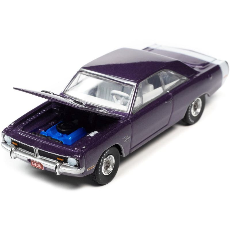1971 Dodge Dart Swinger 340 Special Plum Crazy Purple Metallic w/White Tail Stripe Ltd Ed 1/64 Diecast Model Car by Auto World, 3 of 4