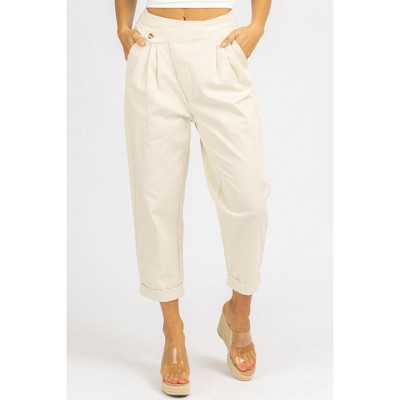 Women's WOVEN ASYMMETRICAL BUTTON PANTS - MABLE