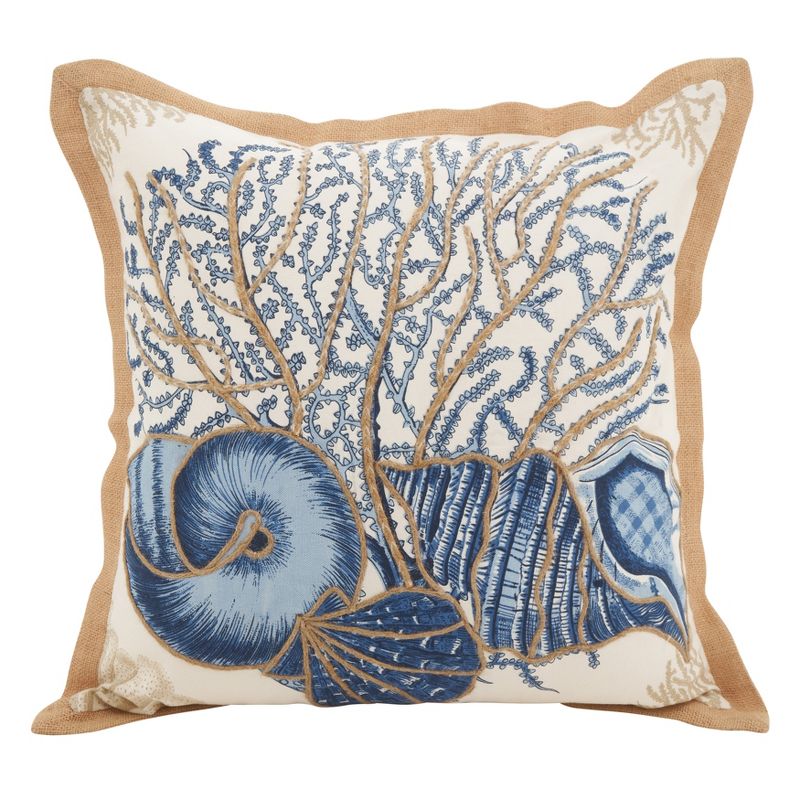 Saro Lifestyle Seashell Pillow - Down Filled, 20" Square, Navy Blue, 1 of 3