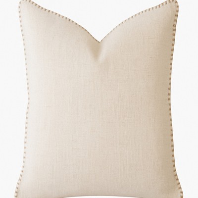 TopComfy Support Pillow Homey Cozy Ivory Linen Style Throw Pillow with Decorative Stitching for Natural Decor, Beige, 17"*17"*10"
