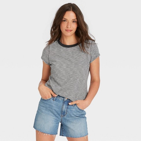 Women's Short Sleeve T-Shirt - Universal Thread™ Striped - image 1 of 3