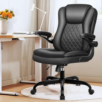 KERDOM Executive Office Chair Leather Ergonomic Office Chair Desk Chair with Wheels, Black