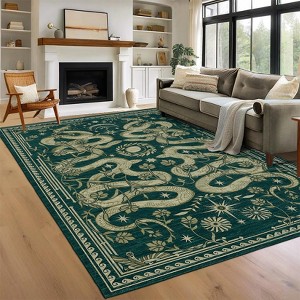 Washable Area Rug Snake Print Large Living Room Rug with Non-Slip Rubber Backing - 1 of 4