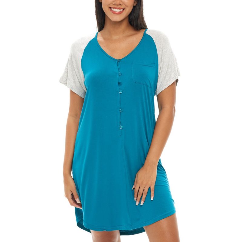 Womens Soft Knit Short Sleeve Nightgown, Button Down Night Shirt Pajamas, 1 of 7