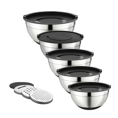 5-Piece Stainless Steel Mixing Bowls with Lids, Durable Nonslip Nesting Mixing Bowl Set for Baking, Rust Proof Kitchen Bowls for Cooking and Storage