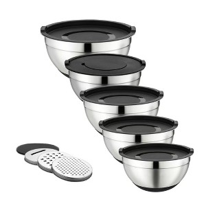 5-Piece Stainless Steel Mixing Bowls with Lids, Durable Nonslip Nesting Mixing Bowl Set for Baking, Rust Proof Kitchen Bowls for Cooking and Storage - 1 of 3
