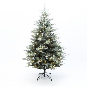 LuxenHome 7Ft Pre-Lit Green Artificial Fir Christmas Tree with Mistletoe Decorations and Metal Stand - 1 of 4
