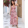 Coolmee Women's Summer Floral Dress Deep V Neck Backless Sleeveless Dress Flowy Boho Maxi Dresses with Belted - 4 of 4