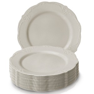 Silver Spoons Elegant Disposable Plastic Plates for Party, Heavy Duty Cream Disposable Plate Set,  (10 PC) - Vintage - 1 of 4