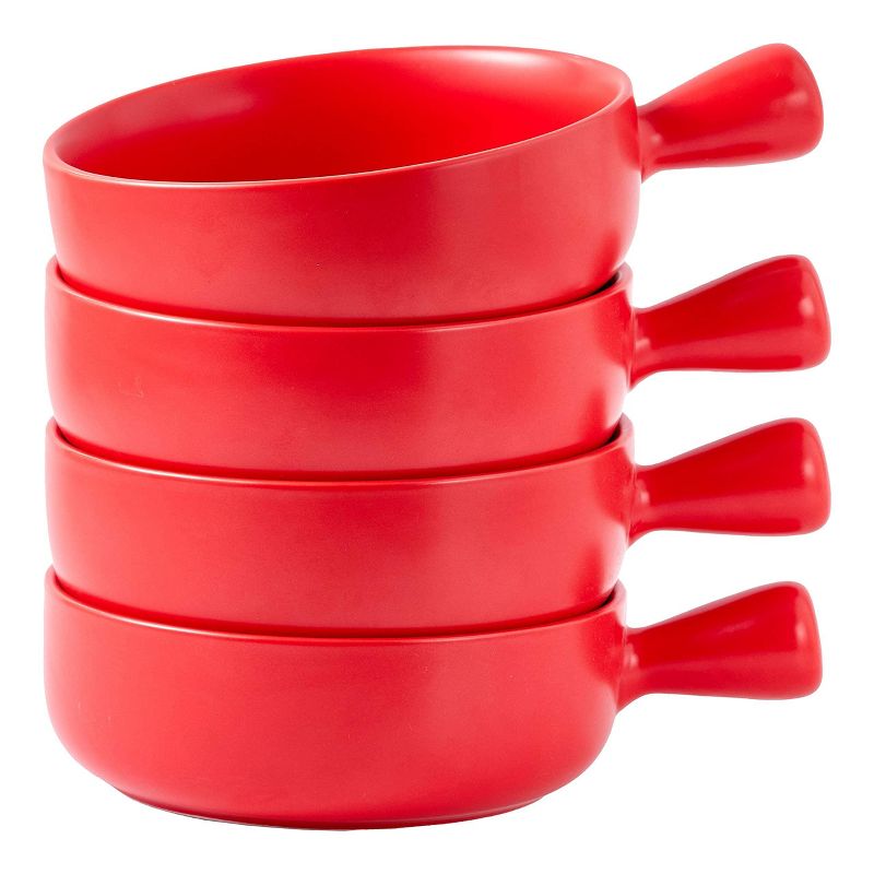 Bruntmor 20 Oz Round Flat Porcelain Soup Bowl with Handle Set of 4, Red, 5 of 7