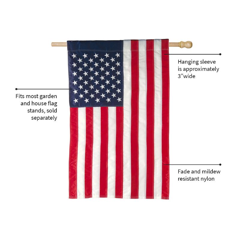 Evergreen American Flag Applique Embroidered House Flag 28 x 44 Inches Outdoor Decor for Homes and Gardens, 5 of 10