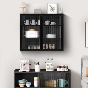 Bella Depot 27.56"W Modern Two-door Wall Cabinet with Glass Doors Featuring Three-tier Storage for Entryway Living Room Dining Room - 1 of 4