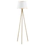 HOMCOM Modern Tripod Floor Lamp Free Standing Land Lamp w/ Steel Frame, Footswitch, Fabric Lampshade and E26 Base for Living Room, Bedroom, Gold