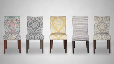 Blue Floral Upholstered Parsons Side Chair with Wood Legs, Set of 2