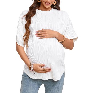 Women's Maternity Dolman Top Short Sleeve Loose Fit Pregnancy Comfort Casual Blouse - 1 of 4