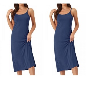 INSPIRE CHIC Women's 2 Pcs Nightgown Sleeveless Spaghetti Strap Midi Cami Camisole Full Slip Under Dress - 1 of 4