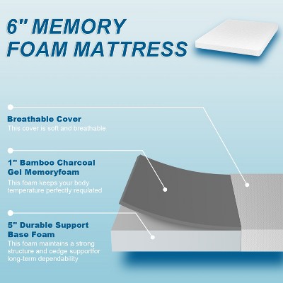 Queen 6-Inch White Gel Memory Foam Mattress with Bamboo Cover