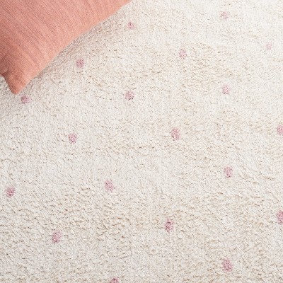 Ivory and Pink Hand-Knotted Washable Square Rug