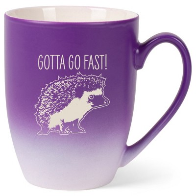 100 North Hedgehog Design 10 Ounce Purple and White Two Toned Ombre, Comfortably Fits Your Hands, Ceramic Tea Coffee Cup Mug, Gotta Go Fast!