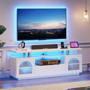 GARVEE TV Stand, Modern Entertainment Center with Power Outlets & LED Lights for 65" TV, Media Console with Large Drawer & Adjustable Shelves, White - 1 of 4