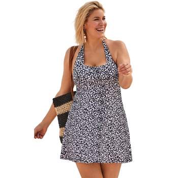 Swimsuits for All Women's Plus Size Square Neck Princess Seam Two-Piece Swimdress