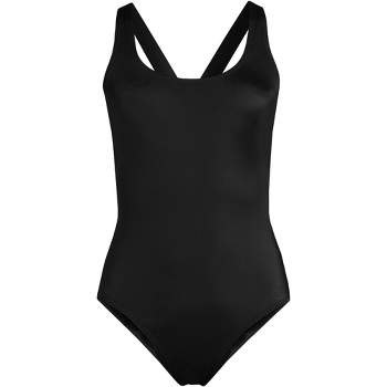 Lands' End Women's Plus Size Slendersuit Tummy Control Chlorine Resistant V- neck Wrap One Piece Swimsuit - 22w - Black : Target