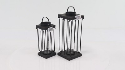 Elegant Matte Black Tin and Glass Hanging Candle Lanterns, Set of 2