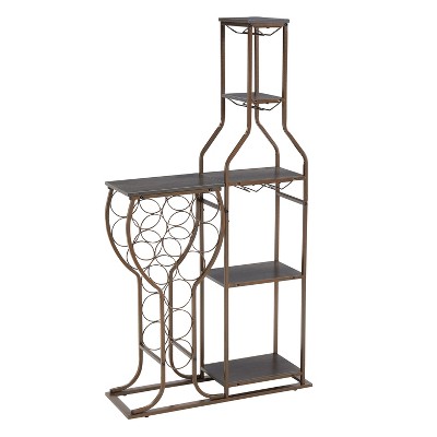 VYNXARIA Grey Wine Racks, 11-Bottle 5-Tier Freestanding Rack with Glass Holder and Storage Shelves