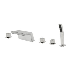 Cobbe Brushed Nickel 5-Hole Bathtub Faucet Kit with Hot Water Switch, 7.09-Inch Wide Tub Spout, Cold Water Switch, Diverter Knob Hand Shower - 1 of 4
