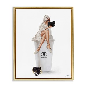 Stupell Industries Fashion Brand Emblem Coffee Cup Woman Black Floater Framed Canvas Wall Art - 1 of 4