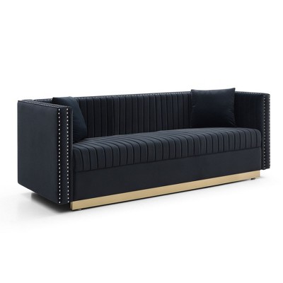 NicBex 78 Inch Velvet Couch,Vertical Channel Tufted 3-Seater Sofa with 2 Pillows for Living Room,Office,Apartment