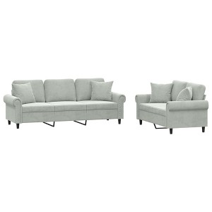 vidaXL Light Gray Velvet Sofa Set - Modern Loveseat & Couch Combo with Pillows and Comfortable Padded Seating for Living Room or Lounge - 1 of 4