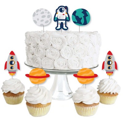 Big Dot of Happiness Blast Off to Outer Space - Dessert Cupcake Toppers - Rocket Ship Baby Shower or Birthday Party Clear Treat Picks - Set of 24