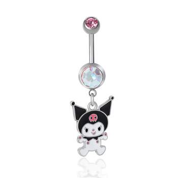 Sanrio Hello Kitty Authentic Officially Licensed Womens 14G Stainless Steel  Light Rose Crystal Belly Button Ring - Hello Kitty Face