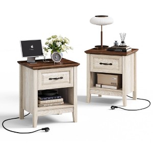 Nightstand for Bedroom with Charging Station, Farmhouse End Tables for Living Room with Drawer - 1 of 4