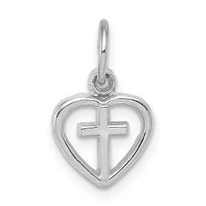 Black Bow Jewelry 14k White Gold Cross in Heart Charm, 9mm - 1 of 4