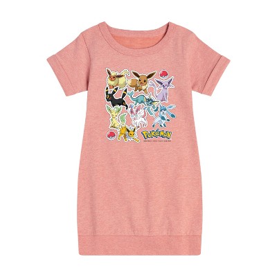 - Pokémon - Eevee Evolution Stickers Graphic Short Sleeve Fleece Dress