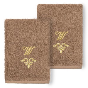 Linum Home Textiles 100% Turkish Cotton MONICA Gold Thread 2PC Embellished Washcloth Set - 1 of 3