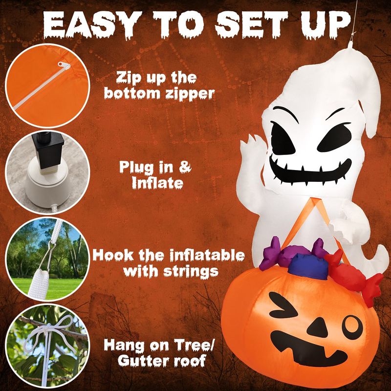 Presence 5FT Halloween Inflatable Decor - Ghost Holding Trick Or Treat Bag, 3 of 9