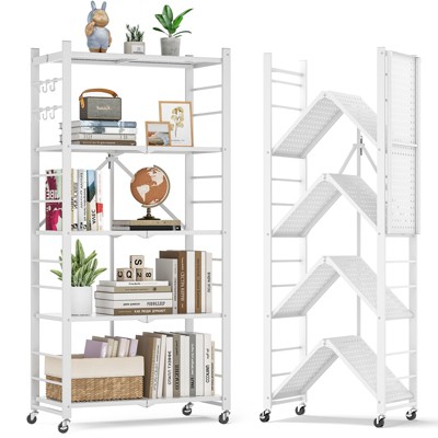 SKONYON 4-Shelf Collapsible Storage Rack with Wheels – Heavy Duty Metal, Easy Setup, Ideal for Garage & Home Organization