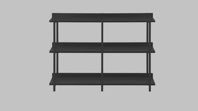 Black Metal and Wood Rectangular Console Table with Storage