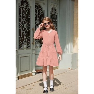 Arshiner Tween Girls Dresses Fall Long Sleeve V Neck Waist Tie Ruffle  Tiered Swing Skater Dress Pink 14 Years : Target