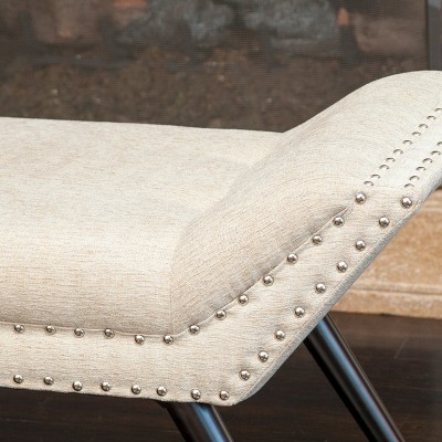 Modern Beige Tufted Fabric Ottoman Footstool Bench
