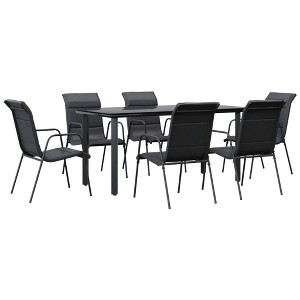 vidaXL Patio Dining Set Outdoor Table and Chair Black Steel and Textilene - 63" Table Length 6 Items - 1 of 4