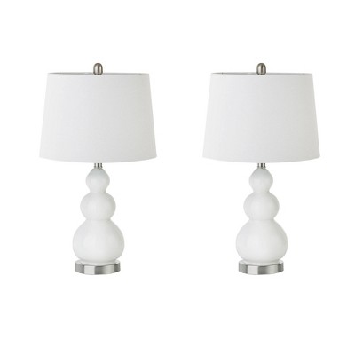 Set of 2 White Gourd Shape Table Lamps with Empire Shades