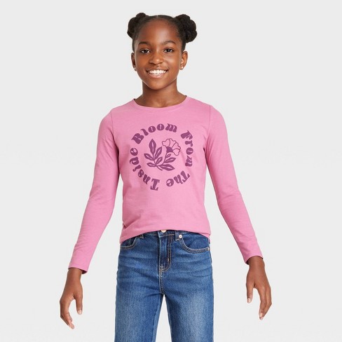 Girls' 'bloom From The Inside' Long Sleeve Graphic T-shirt - Cat u0026 Jack™  Mauve Pink : Target