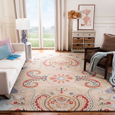 Hand-Tufted Blue and Beige Wool Floral Area Rug, 5' x 8'