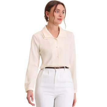Allegra K Women's Elegant Work Blouse Mock Neck Long Sleeve Button