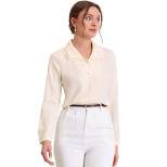 Allegra K Women's Elegant Blouse Office Double Collar Beaded Pearl Button-Up Shirt